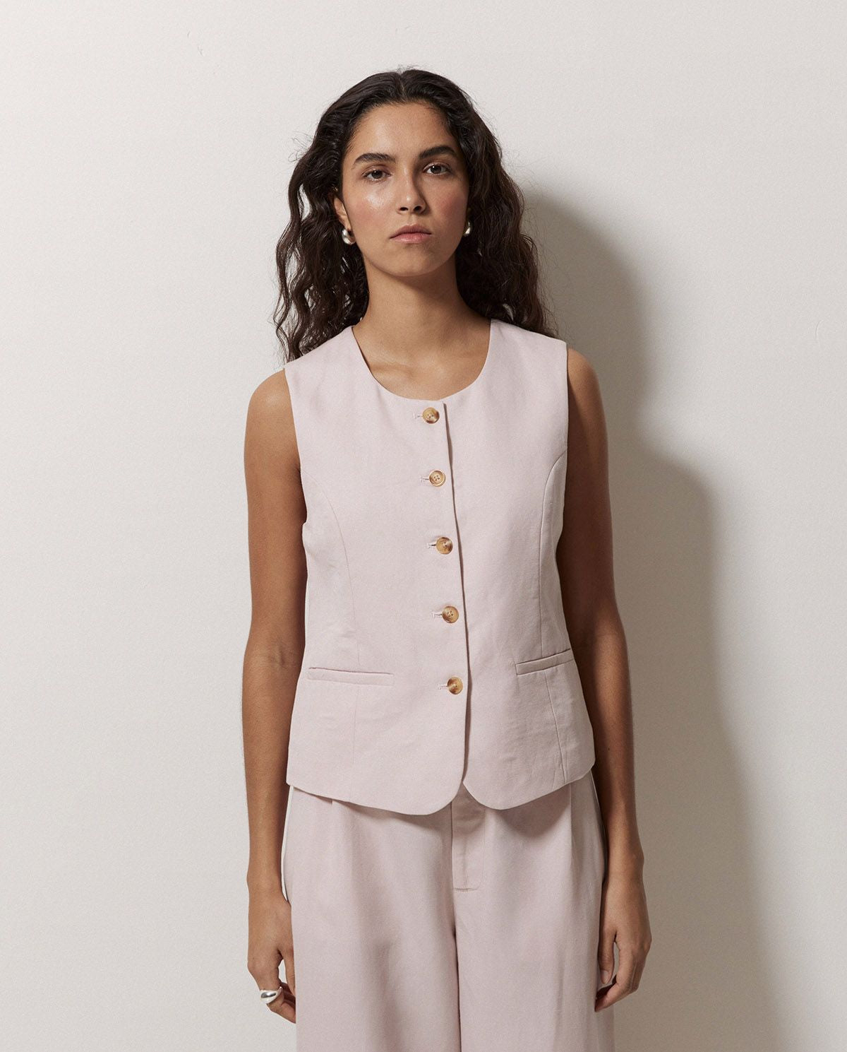 Pink Linen-Blend Vest