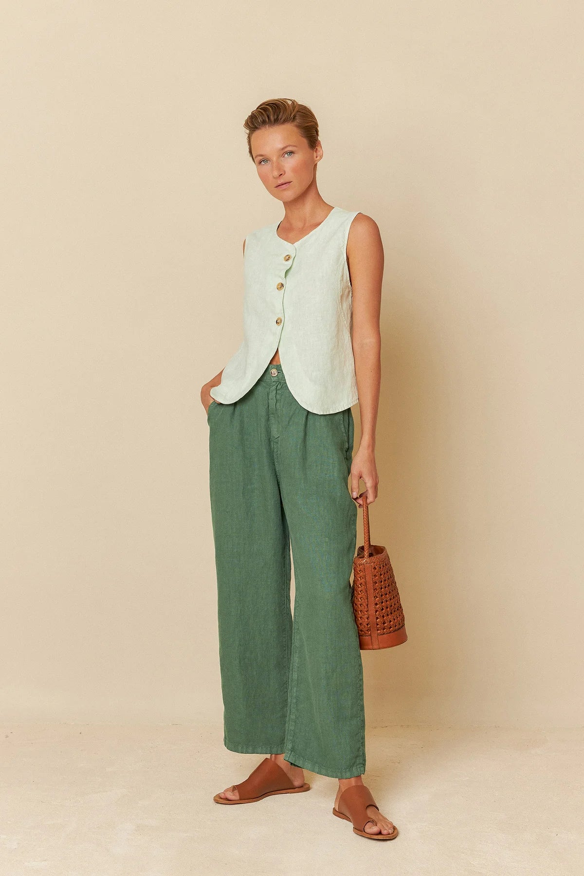 Soft Green Linen Vest