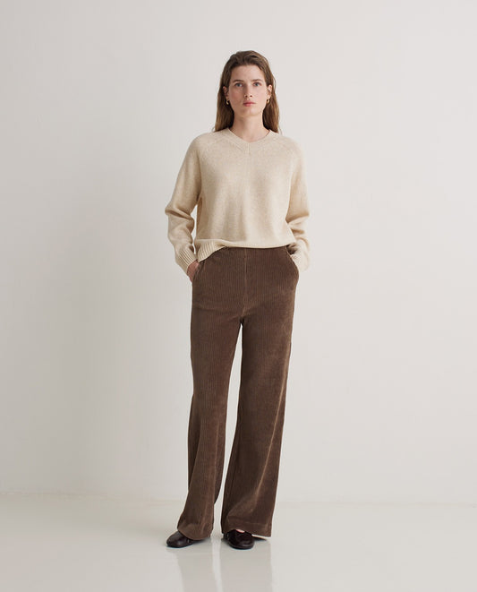 Taupe Wide Cotton-Blend Corduroy Trousers