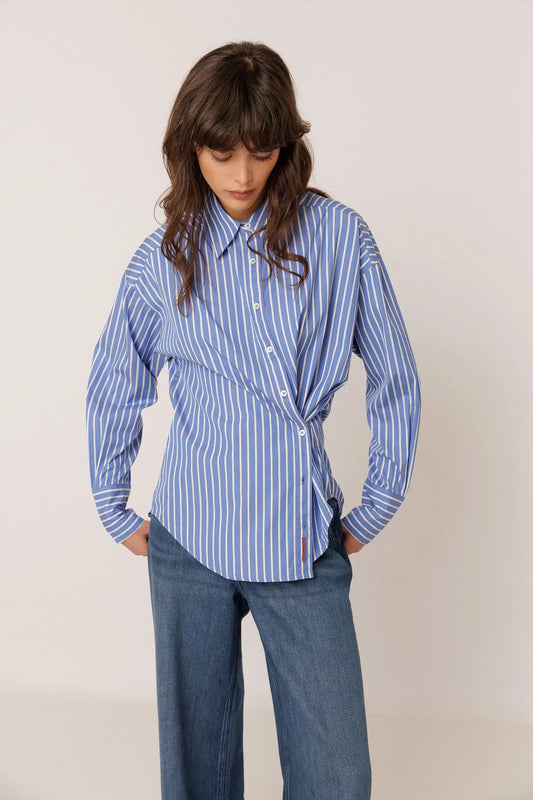 Blue Masculine Multi position Striped Shirt