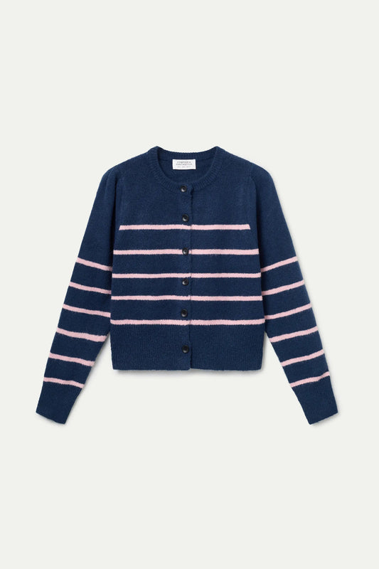 Navy Blue and Pink Striped Cardigan