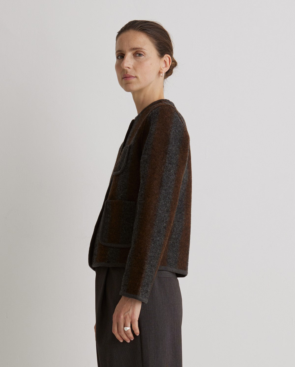 Striped Boiled-Wool Blend Short Jacket