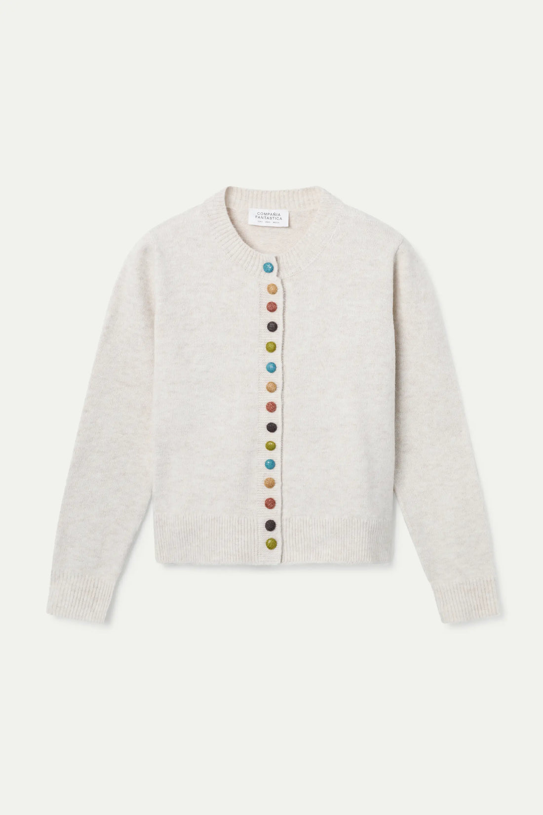 Beige Round Neck Knitted Cardigan