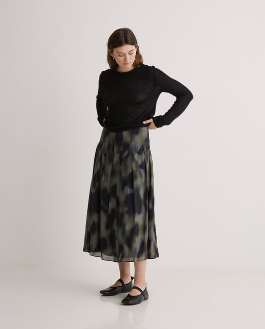 Multicolour Flared Print Midi Skirt