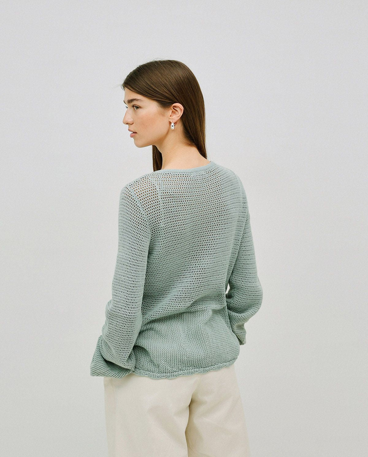 Iight Green Openwork Jumper With Tie