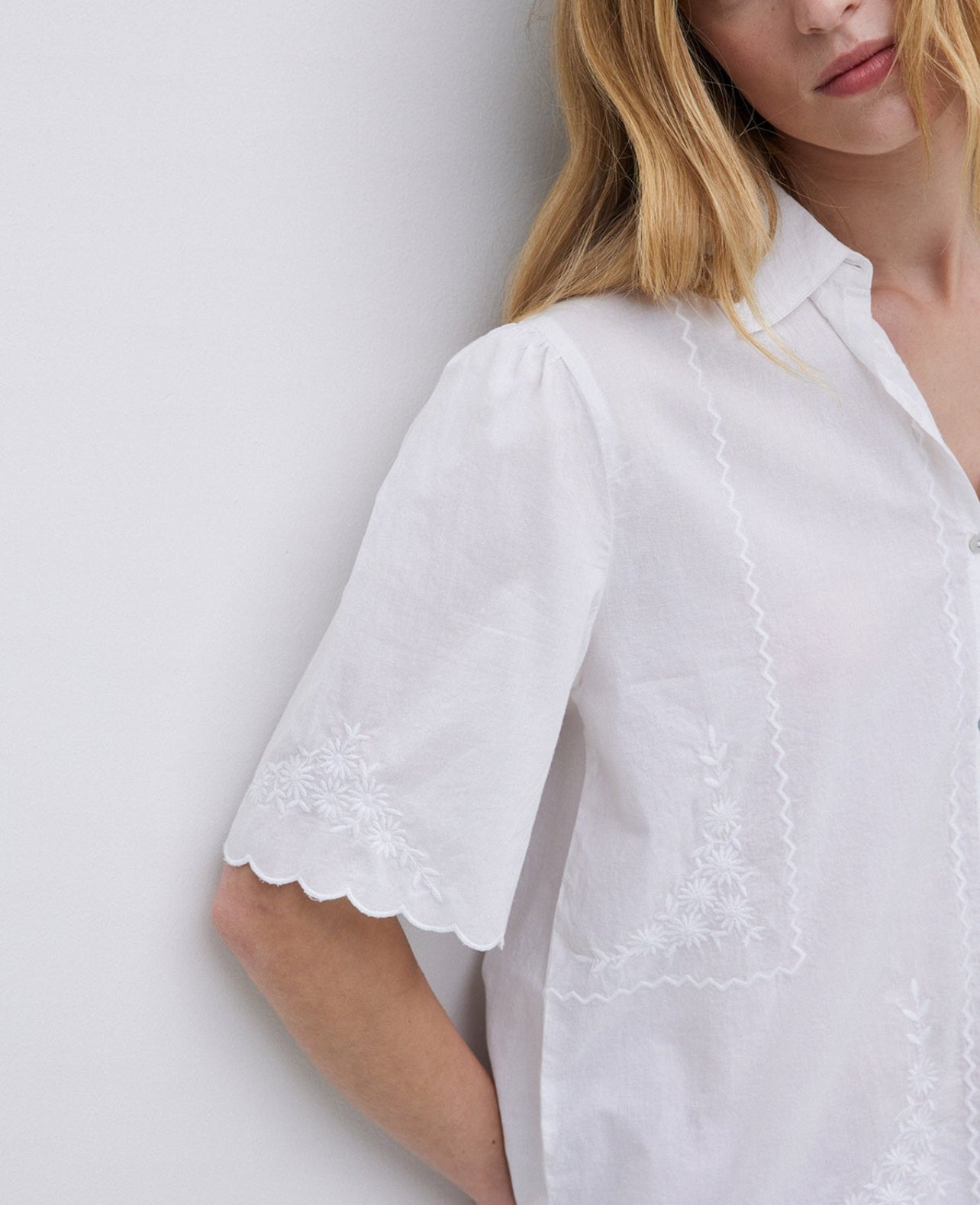 White Cotton Shirt With Embroidery