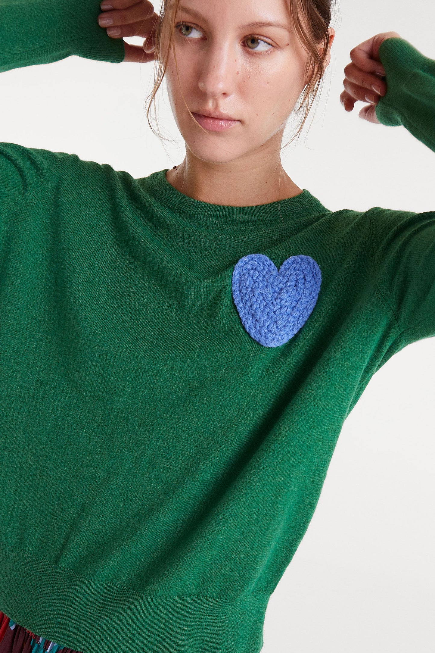Green knitted Sweater with Heart Print