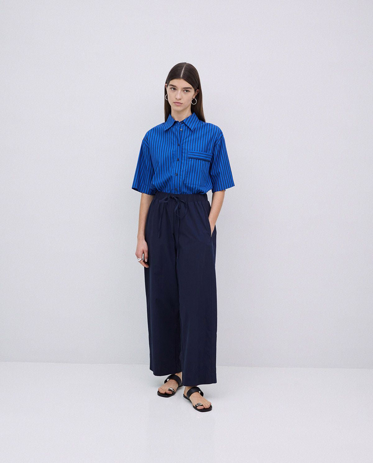 Dark Blue 100% Cotton Balloon-Fit Trousers