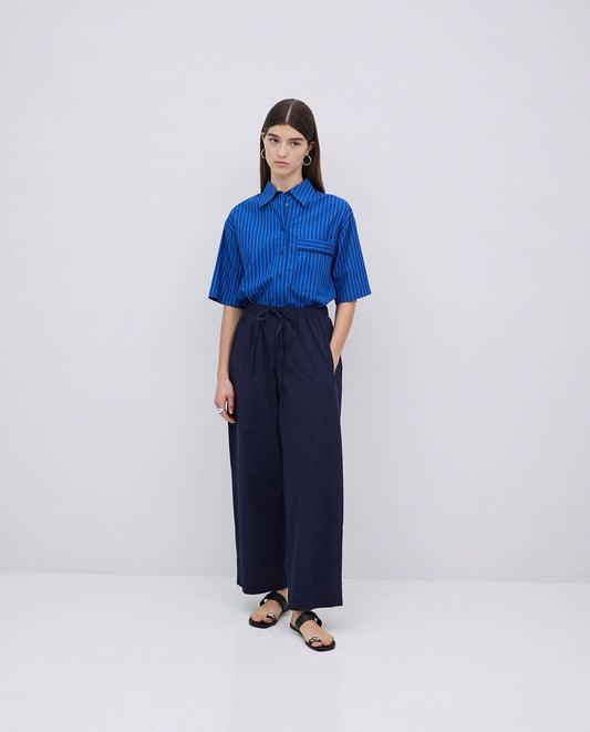 Dark Blue 100% Cotton Balloon-Fit Trousers