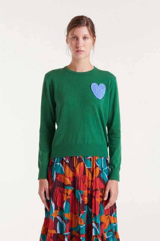 Green knitted Sweater with Heart Print