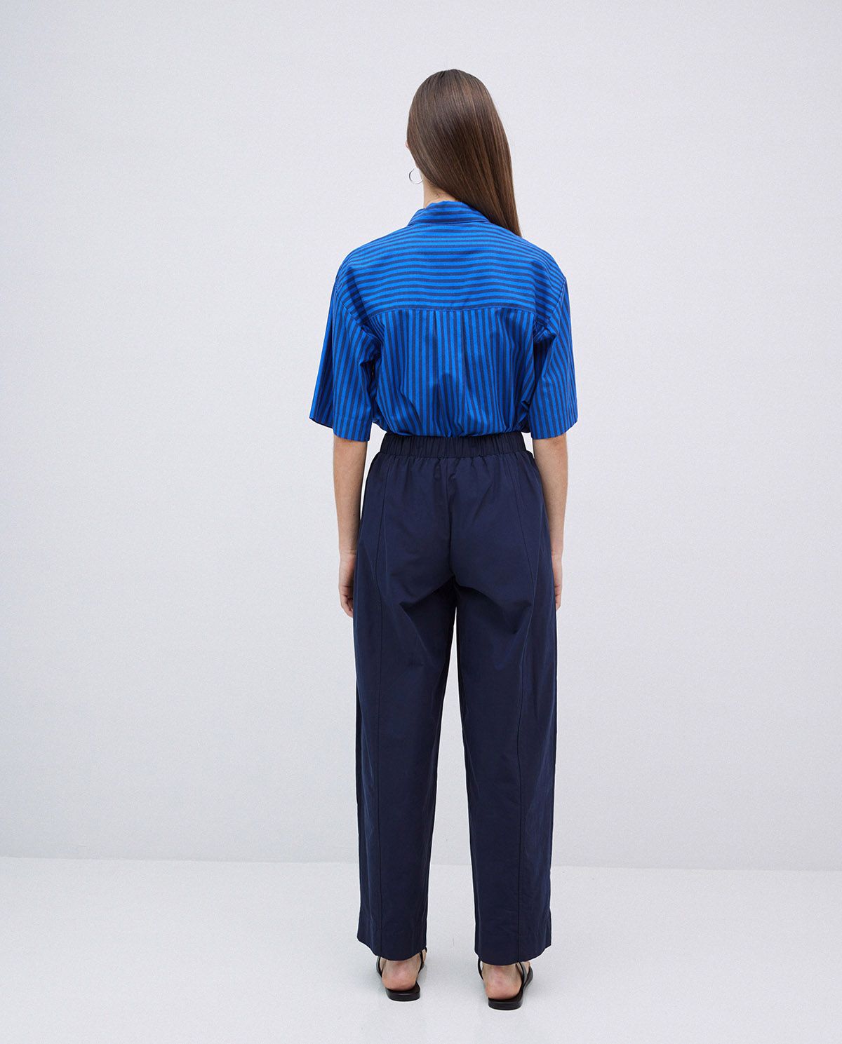 Dark Blue 100% Cotton Balloon-Fit Trousers