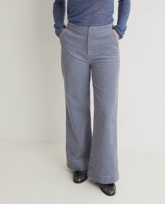Blue Corduroy Flared Trousers