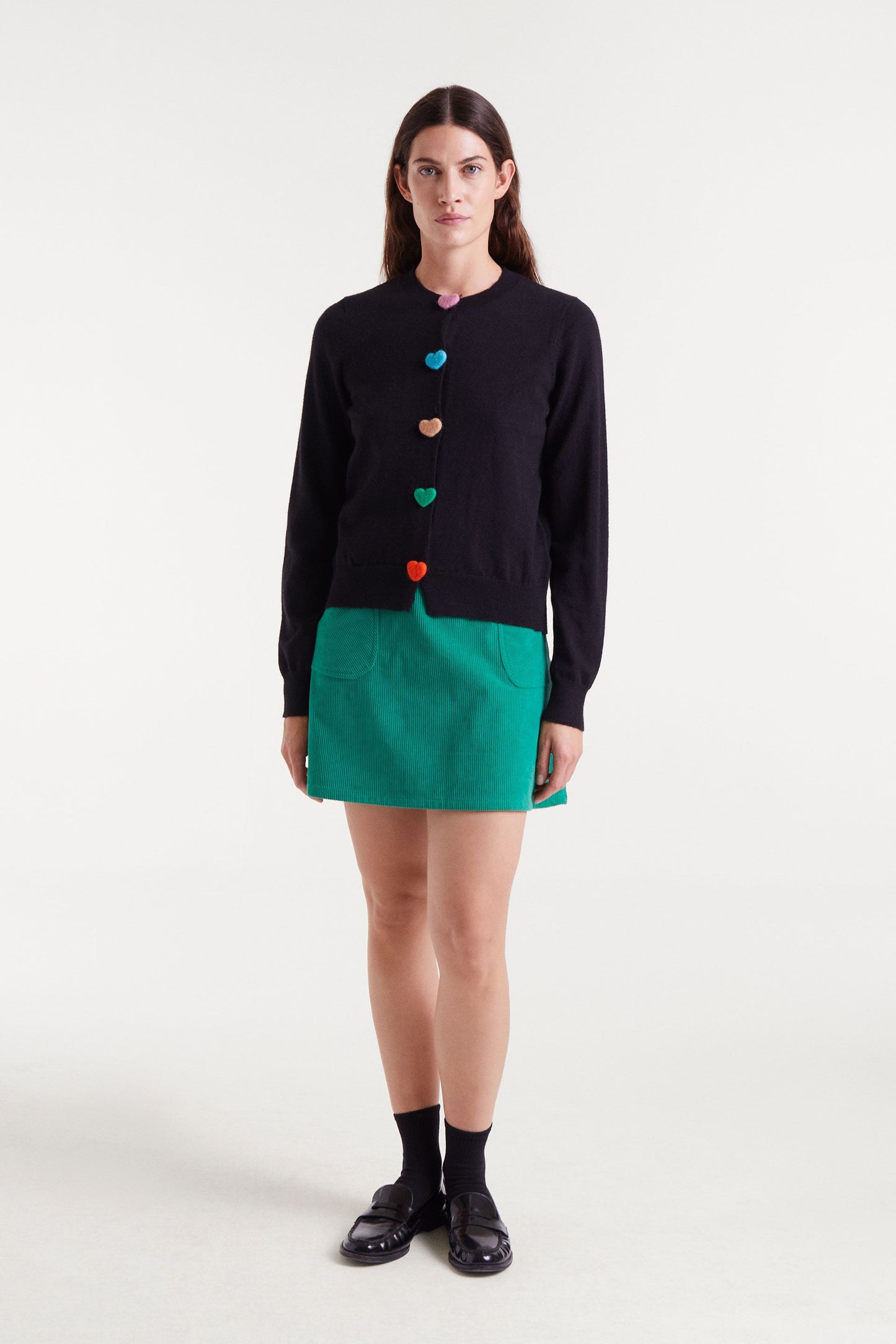 Black Knitted Cardigan with Heart Detail