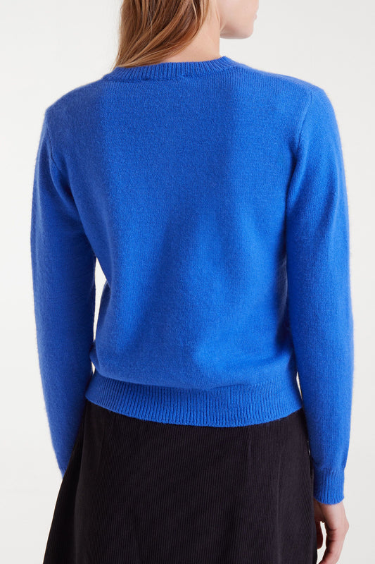 Blue Knit Cardigan with Velvet Details