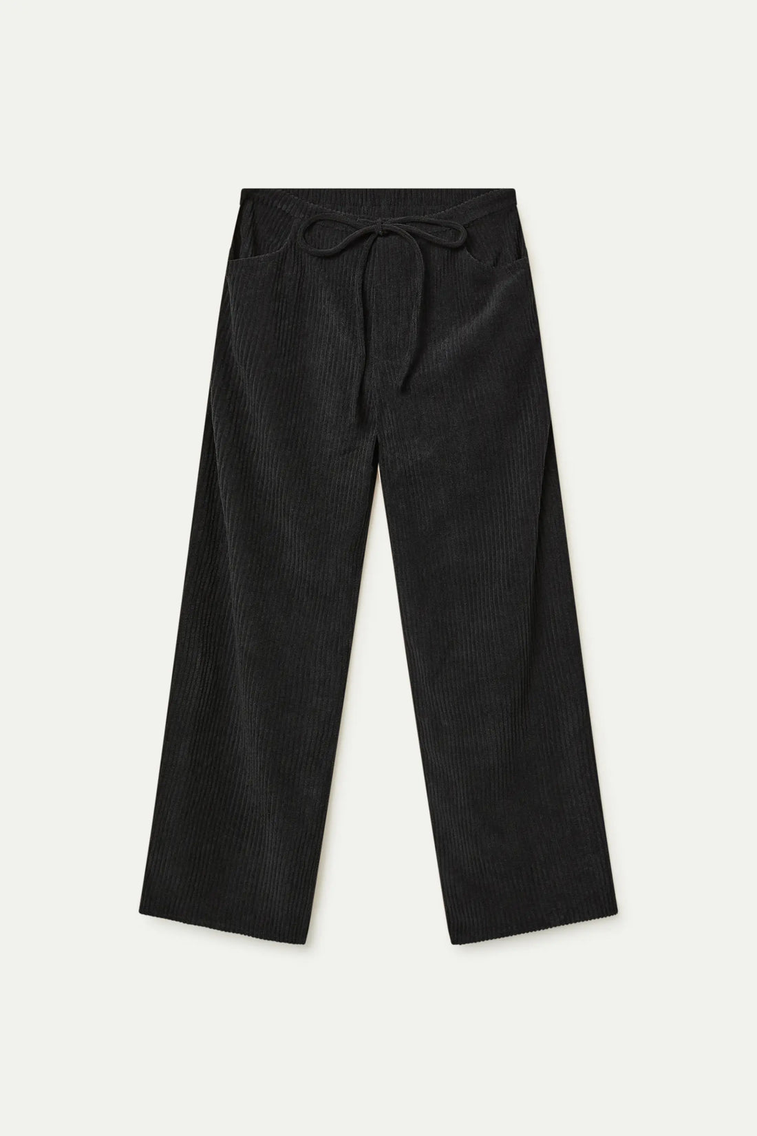 Black Elasticated Corduroy Straight Pants