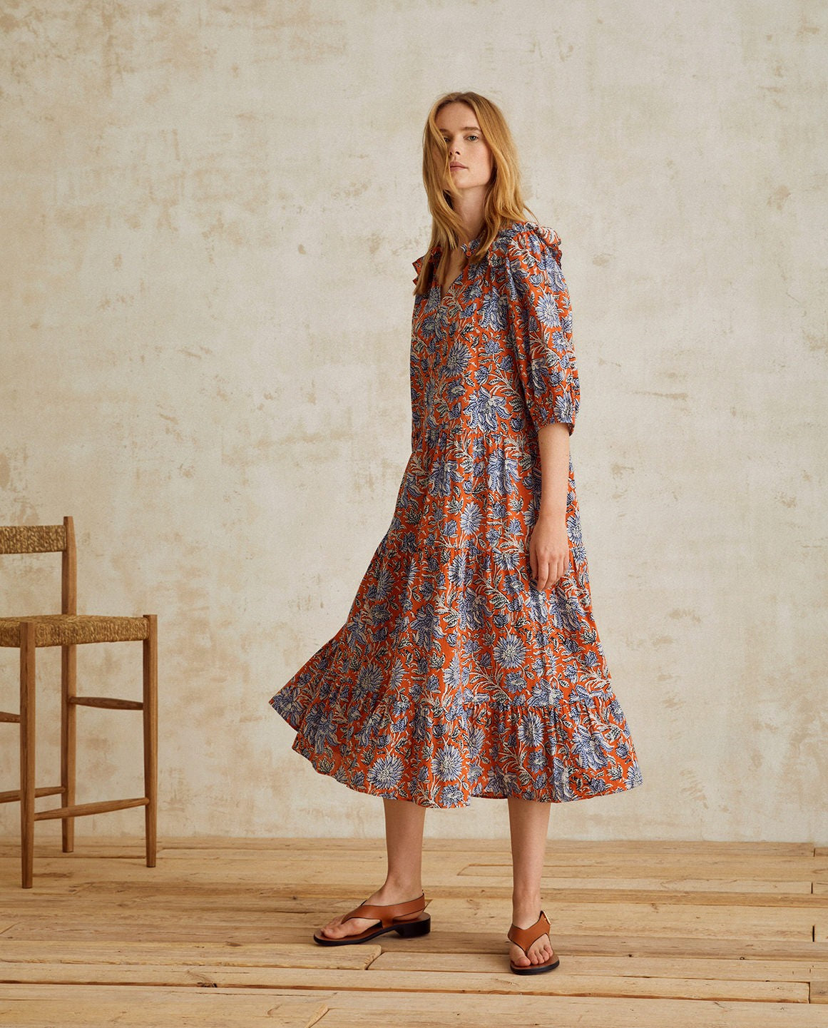Orange Print Cotton Dress