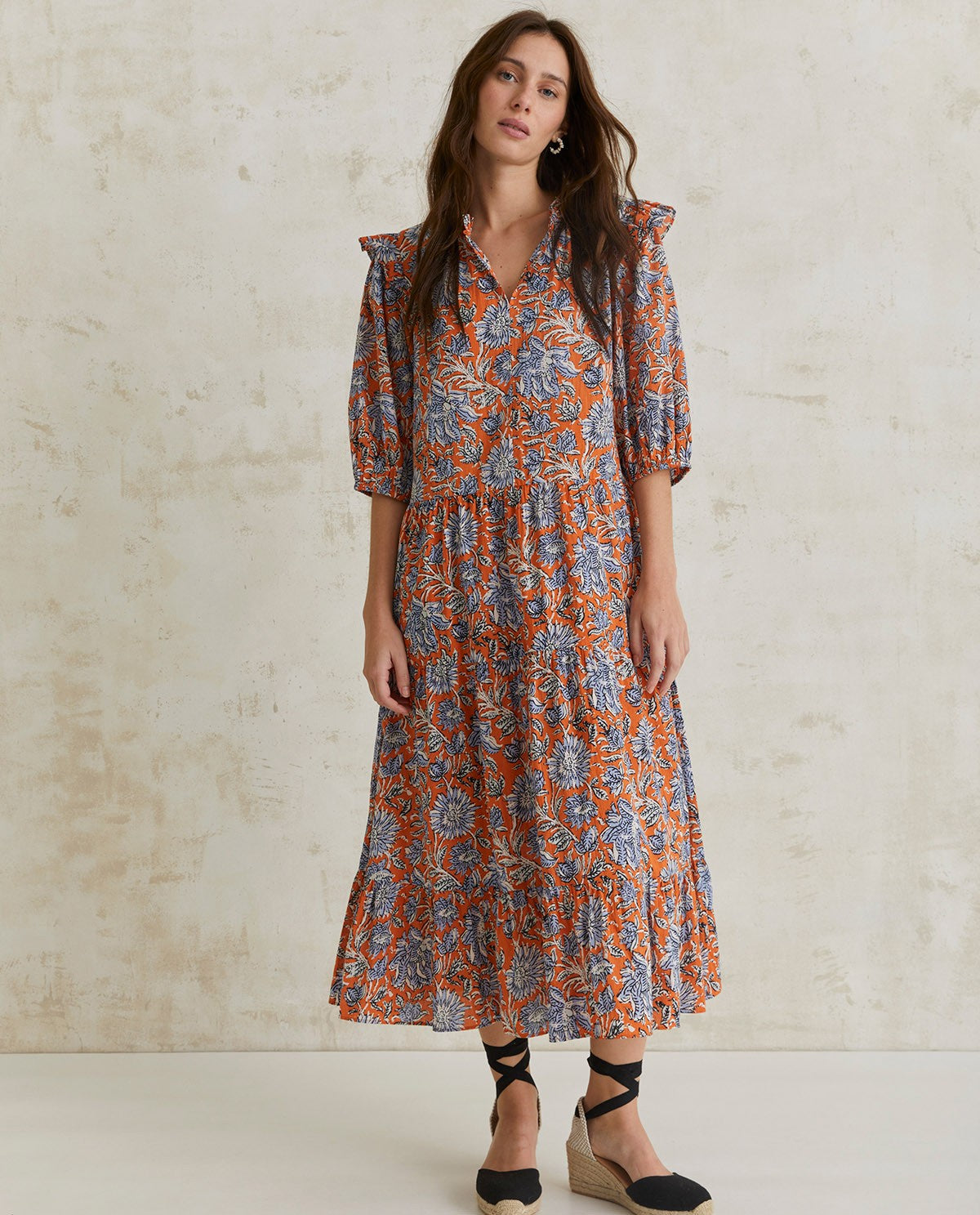 Orange Print Cotton Dress