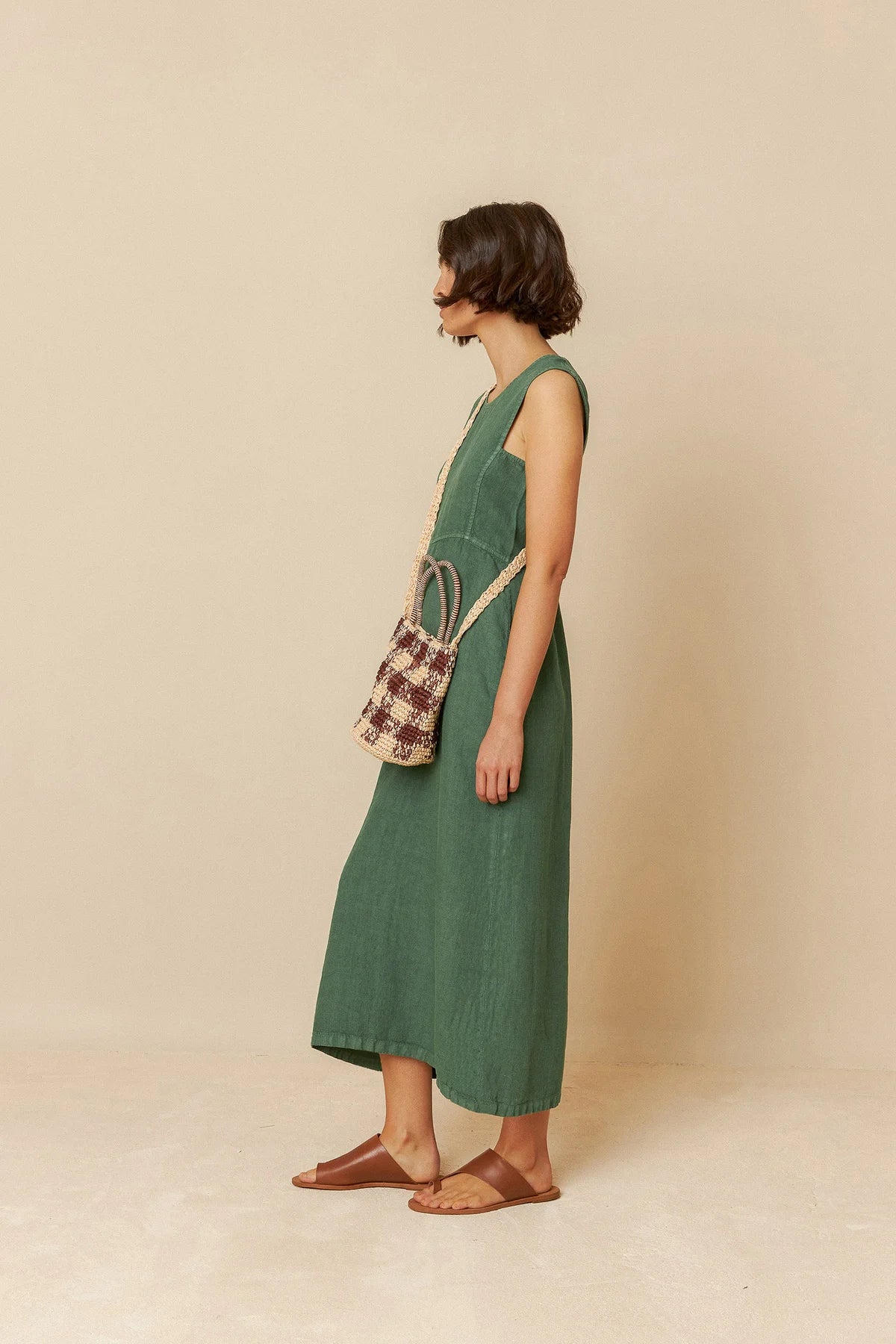 Green Linen Midi Dress