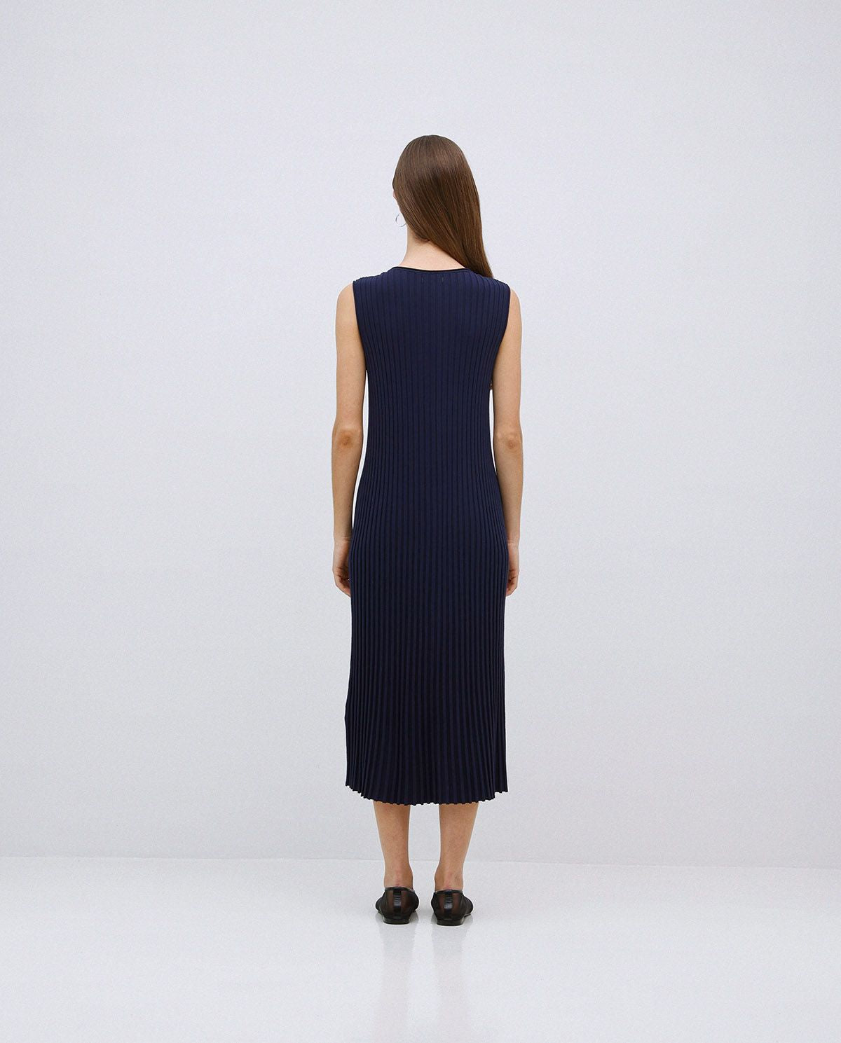 Navy Blue Long Flared Camisole Dress