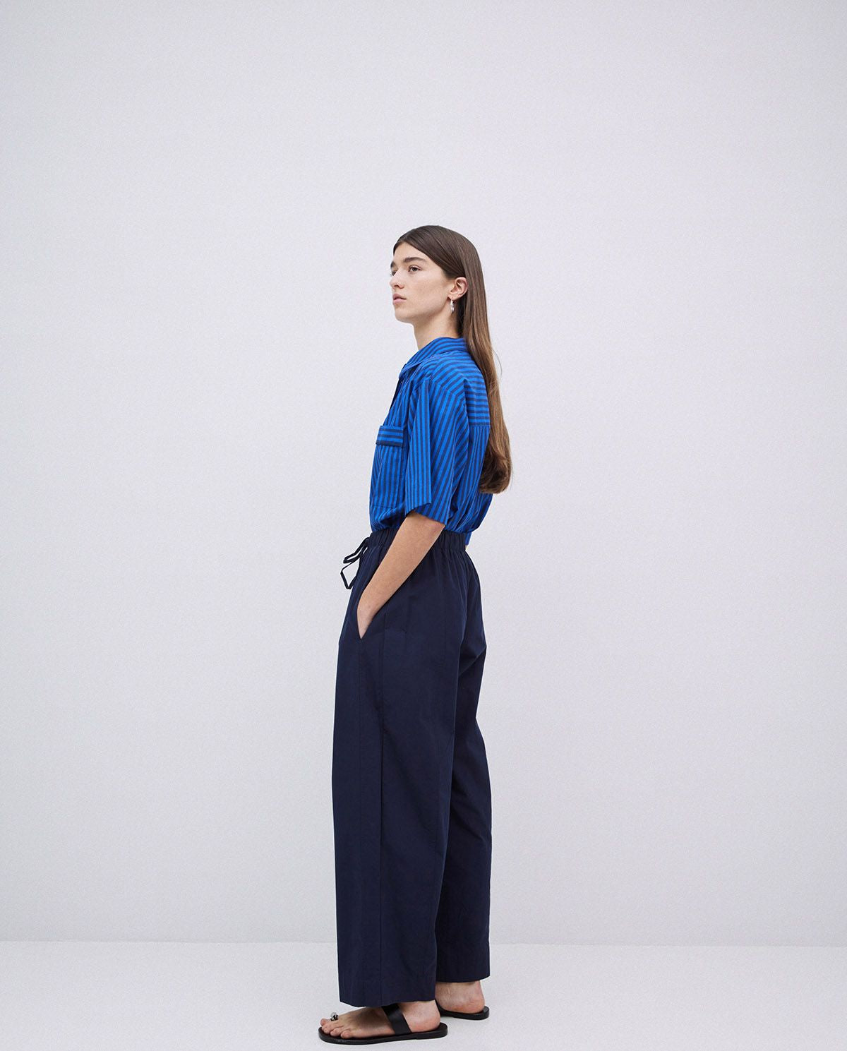 Dark Blue 100% Cotton Balloon-Fit Trousers