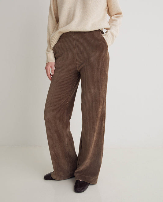 Taupe Wide Cotton-Blend Corduroy Trousers