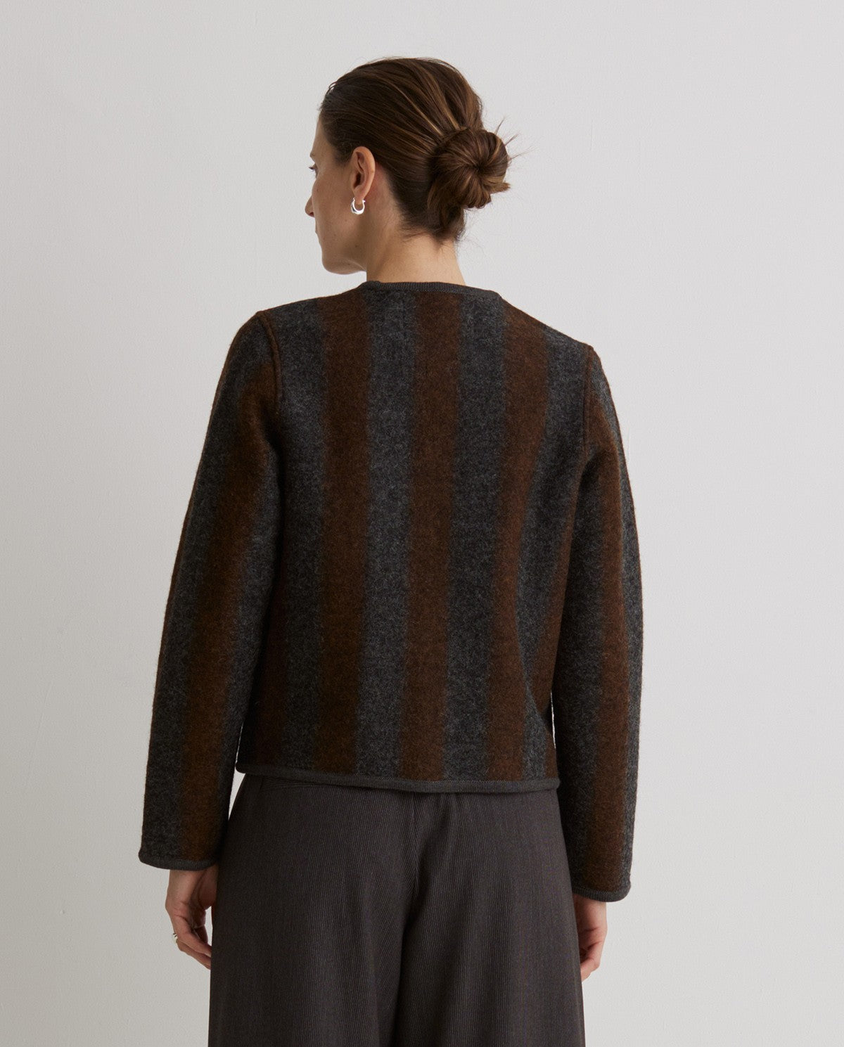 Striped Boiled-Wool Blend Short Jacket