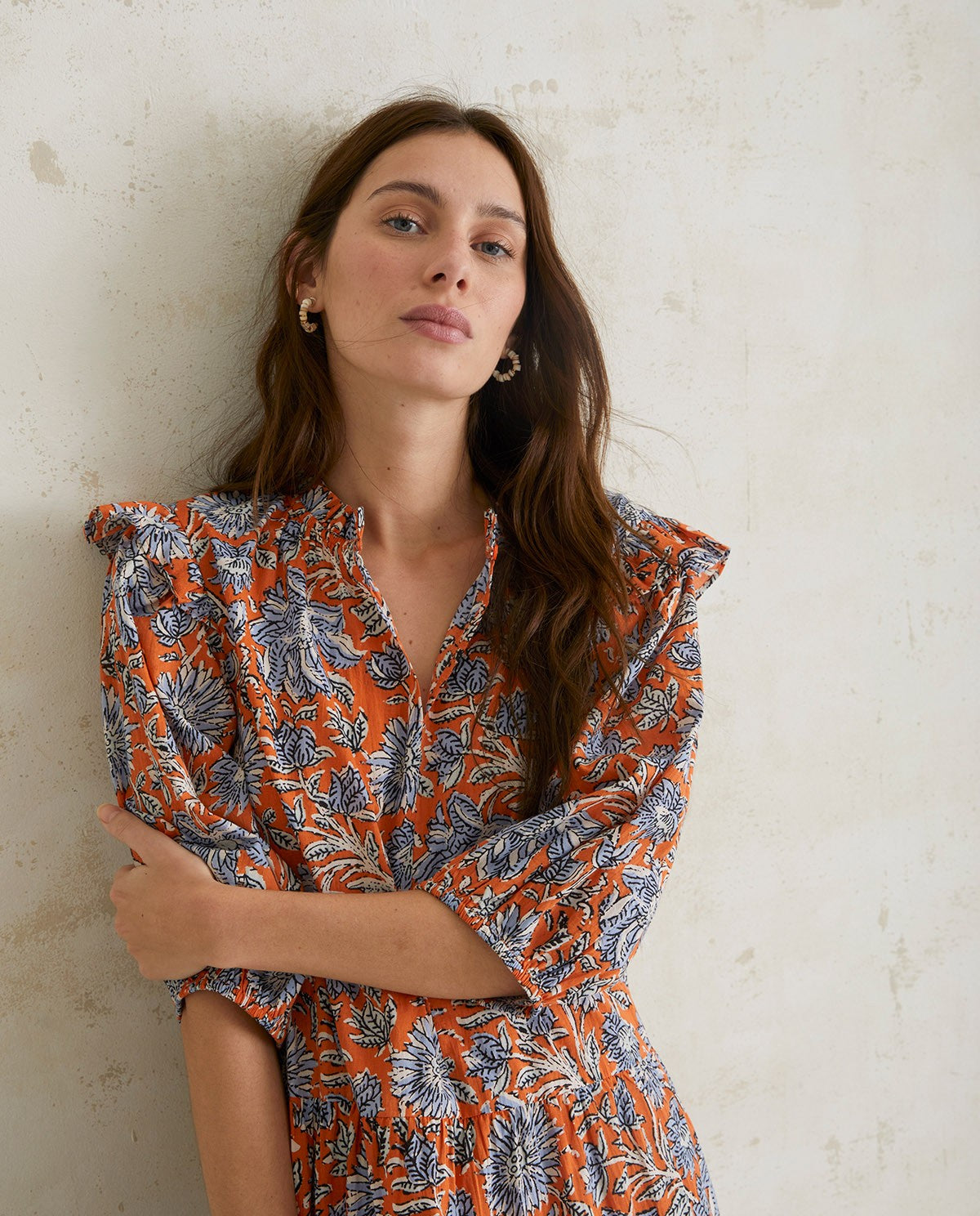 Orange Print Cotton Dress