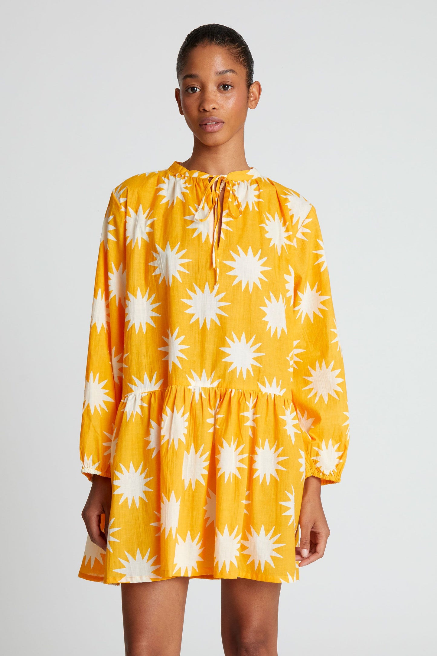 Big Sun Print Long Sleeve Short Dress