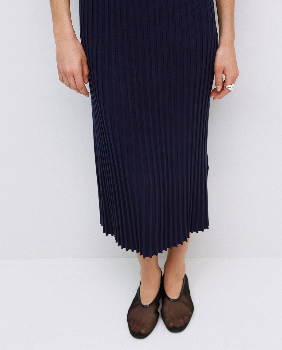 Navy Blue Long Flared Camisole Dress