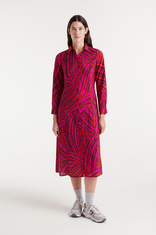 Lightweight Crepe Midi Dress with Fedora Print