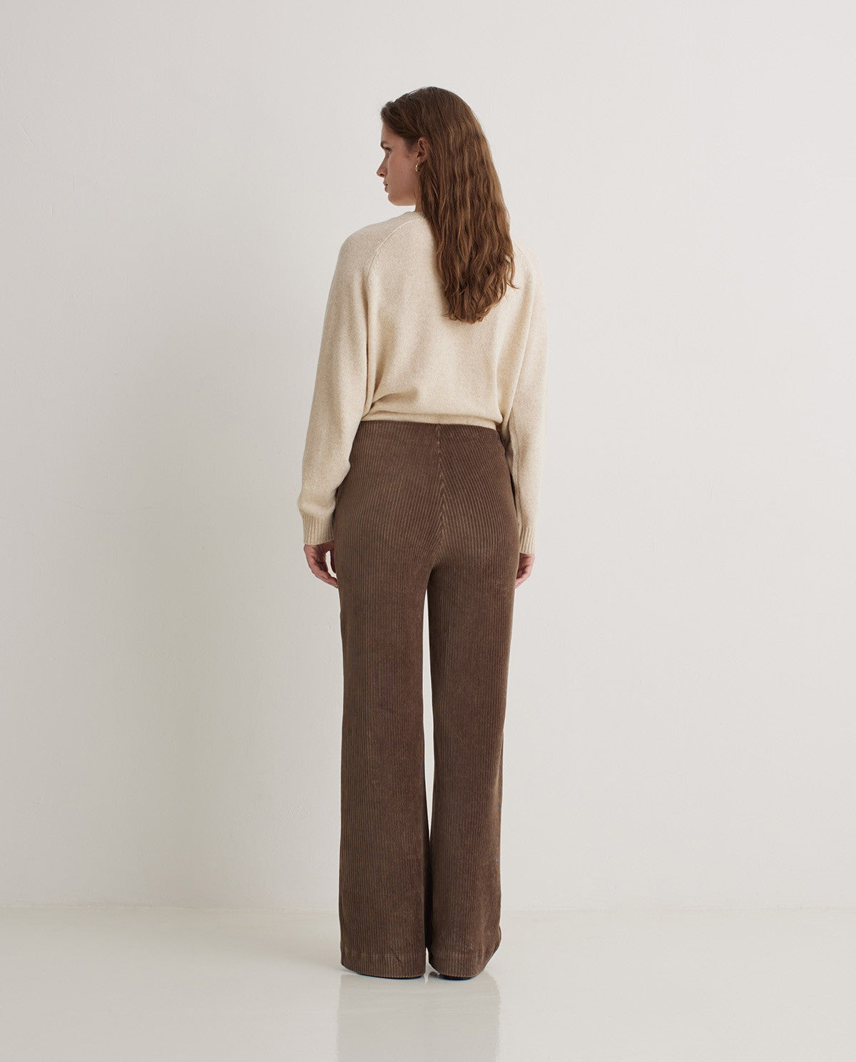 Taupe Wide Cotton-Blend Corduroy Trousers