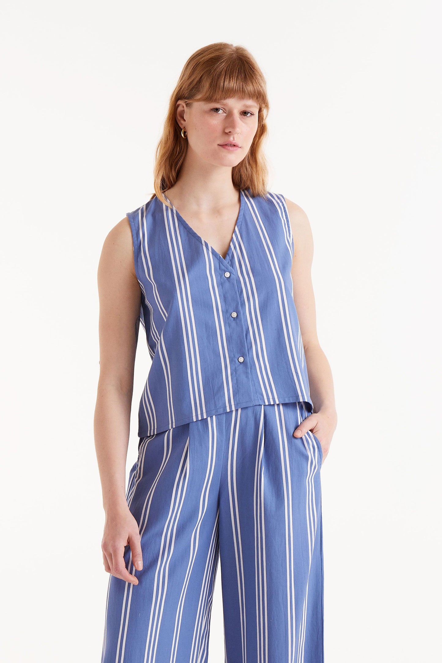 Navy Button-Down Sleeveless Top