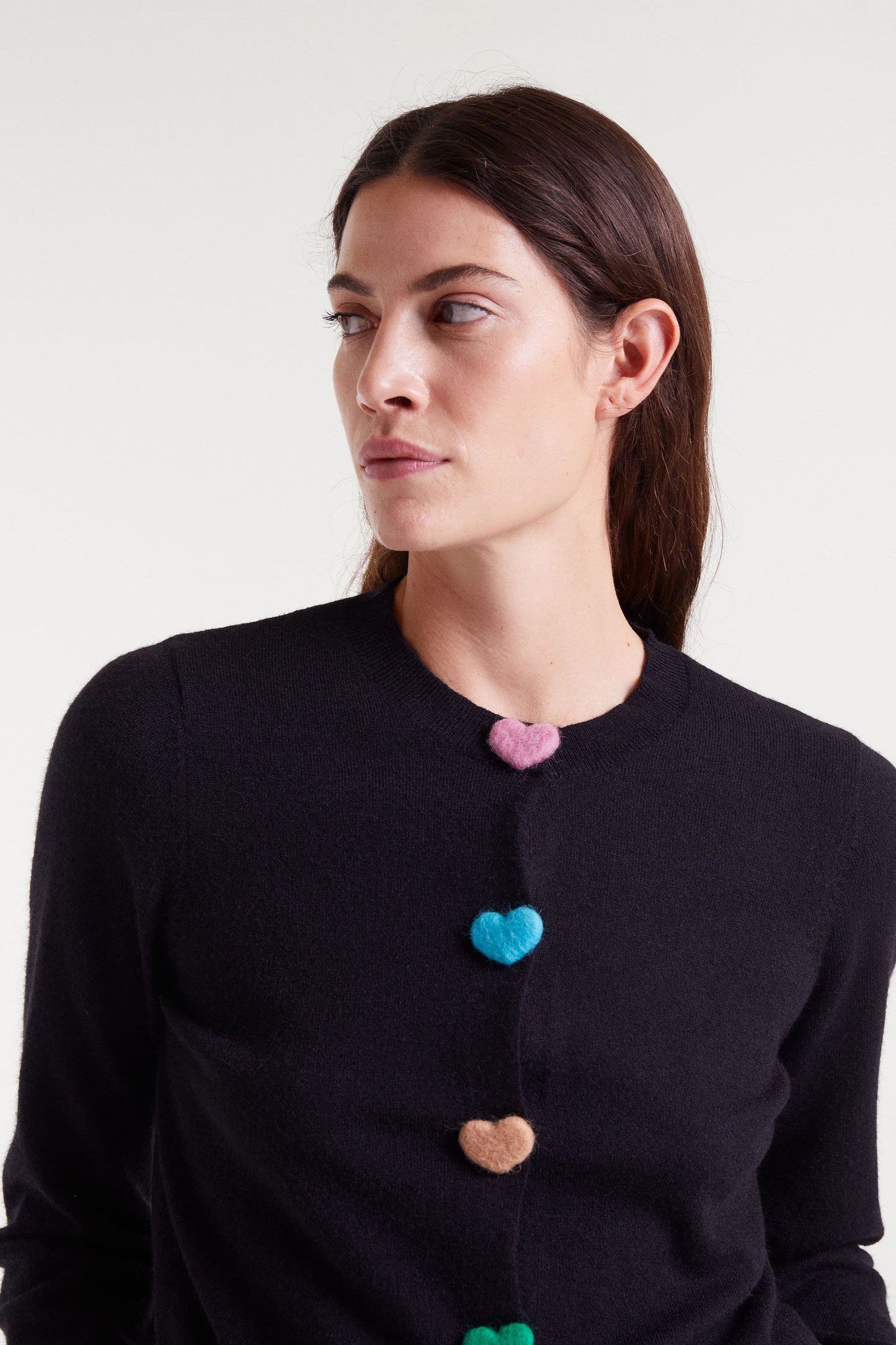 Black Knitted Cardigan with Heart Detail