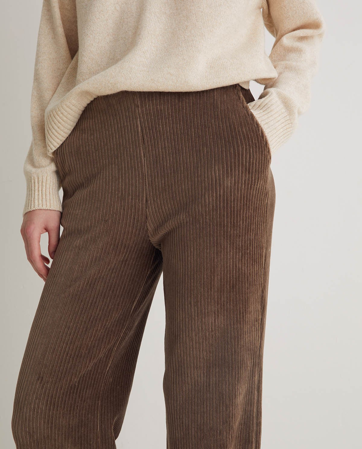 Taupe Wide Cotton-Blend Corduroy Trousers