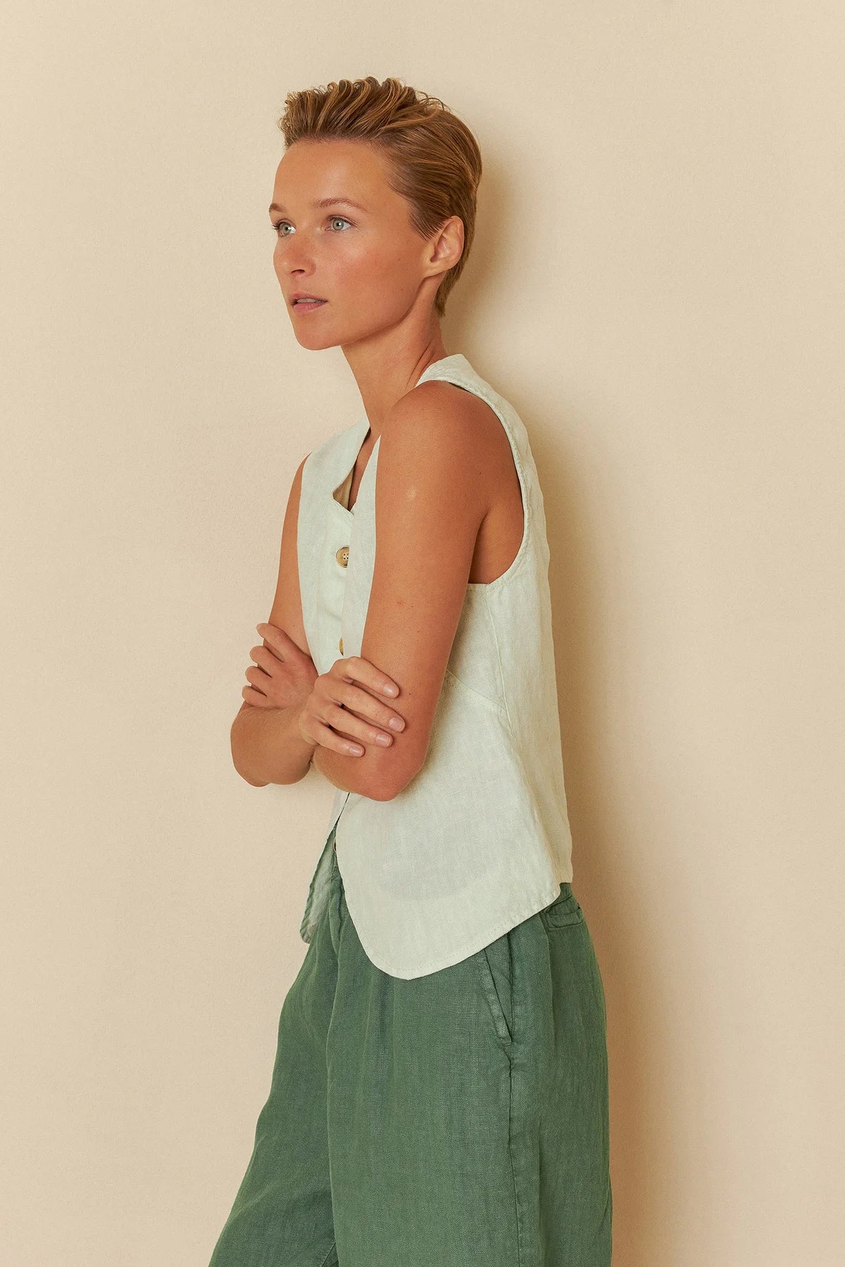 Soft Green Linen Vest
