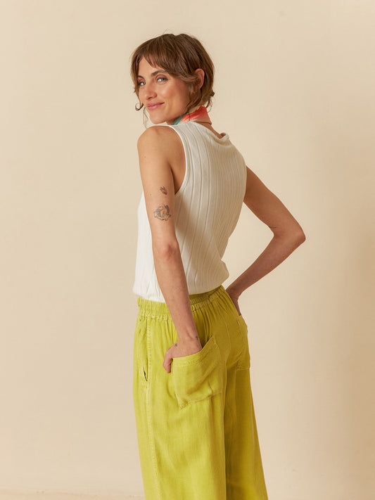 Green Wide Leg Linen Trousers
