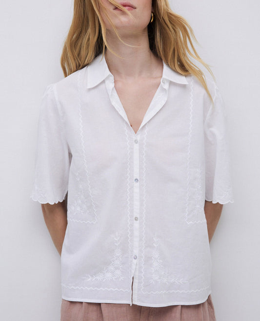 White Cotton Shirt With Embroidery