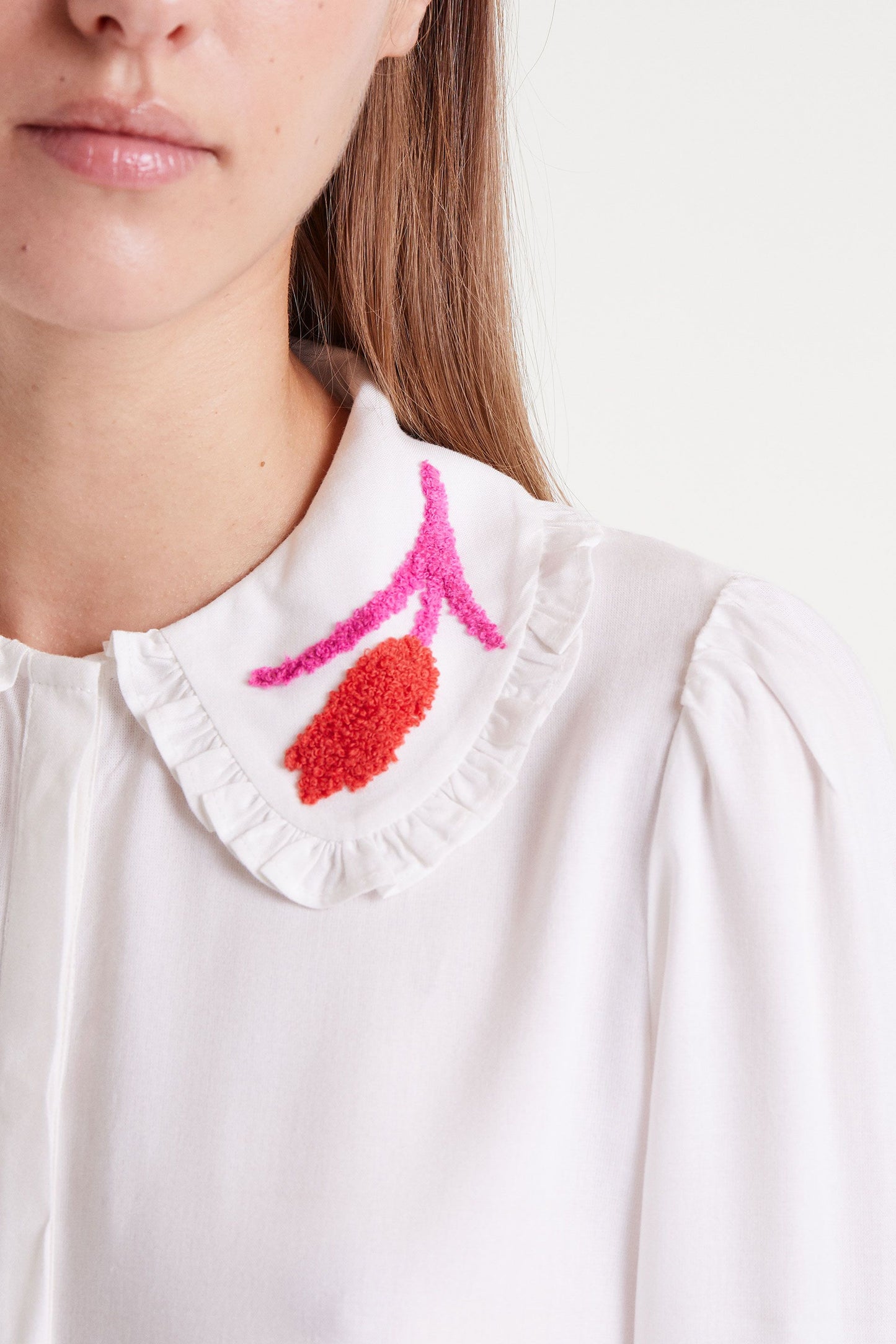 White Shirt with Tulip Embroidery