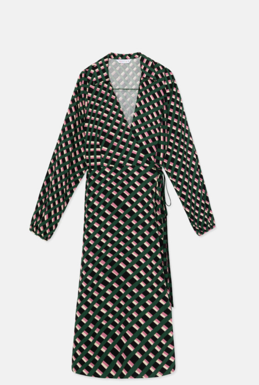 Midi dress with geometric print and a crossed design