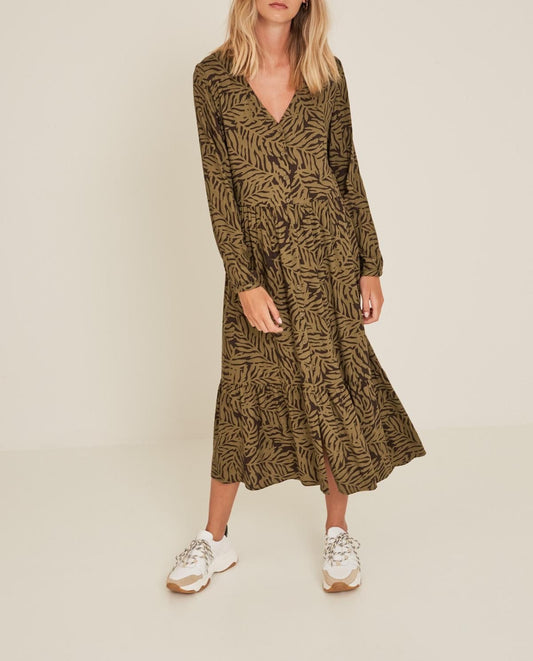 Brown Print Midi Dress - loveindi.ie