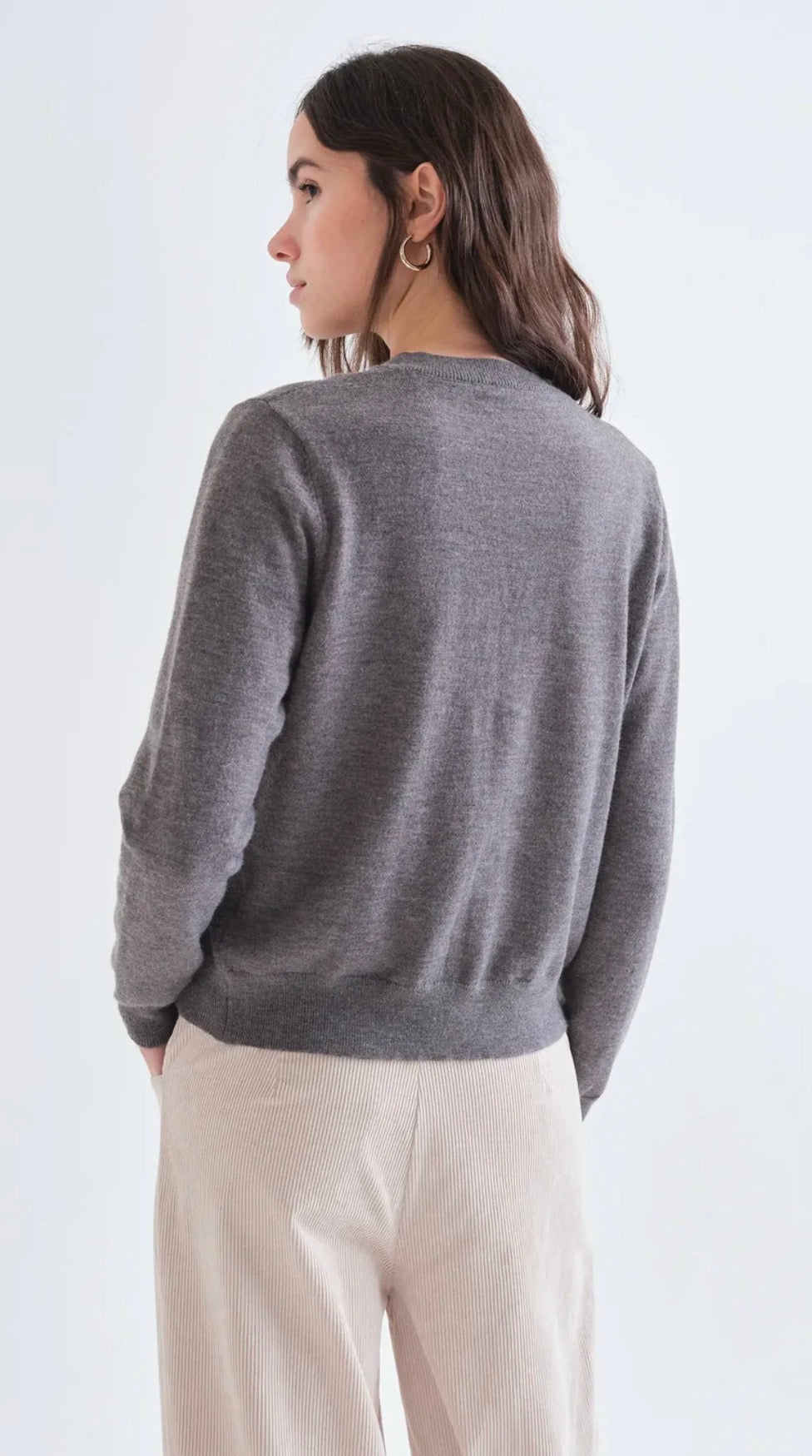 Grey Cardigan with Black Floral Buttons