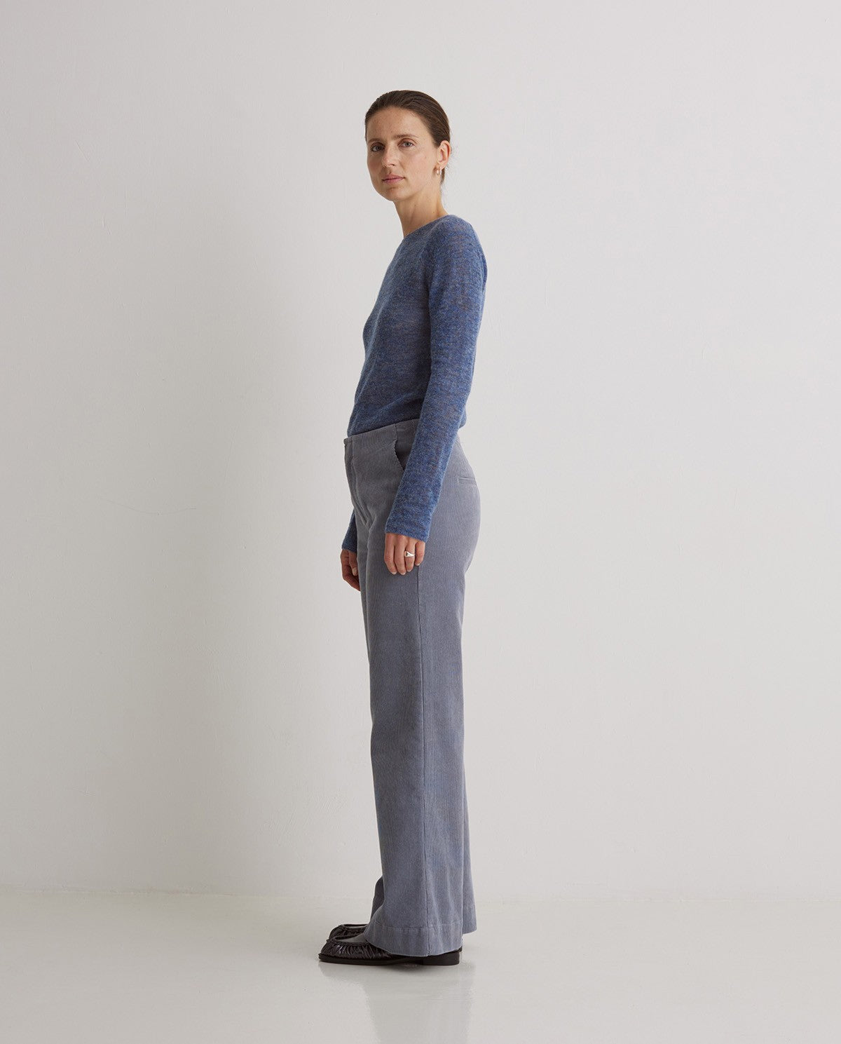Blue Corduroy Flared Trousers