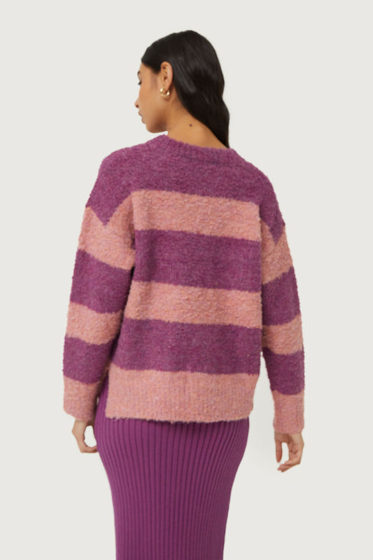 Purple Striped Fluffy Knitted Sweater