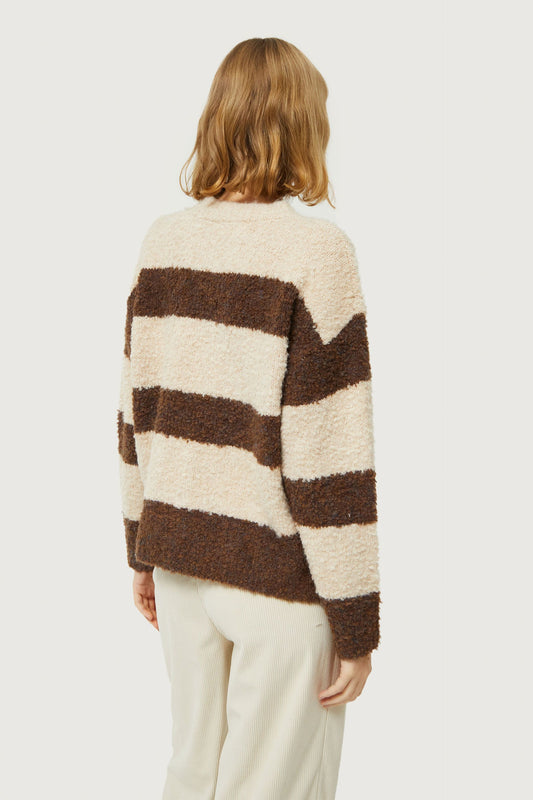 Brown Striped Fluffy Knitted Sweater