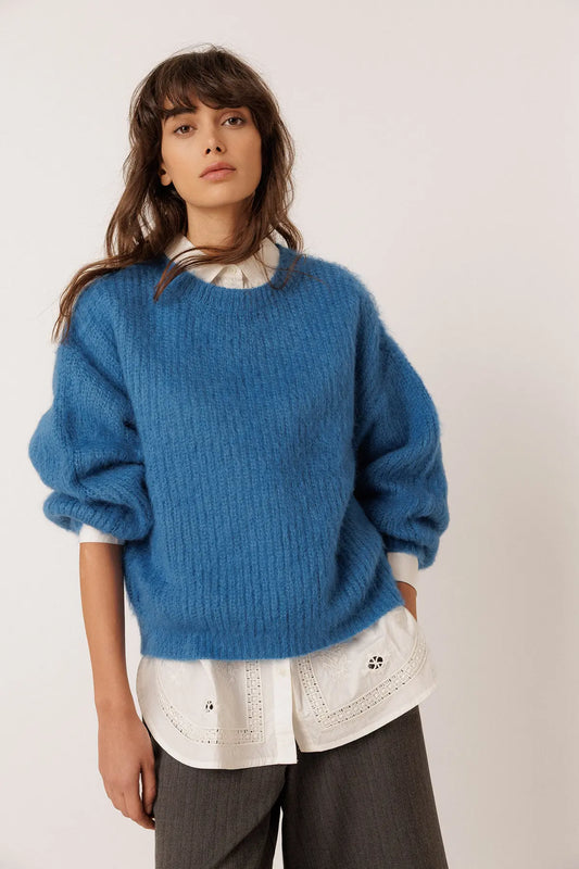 Blue Brushed-Effect Mohair Sweater