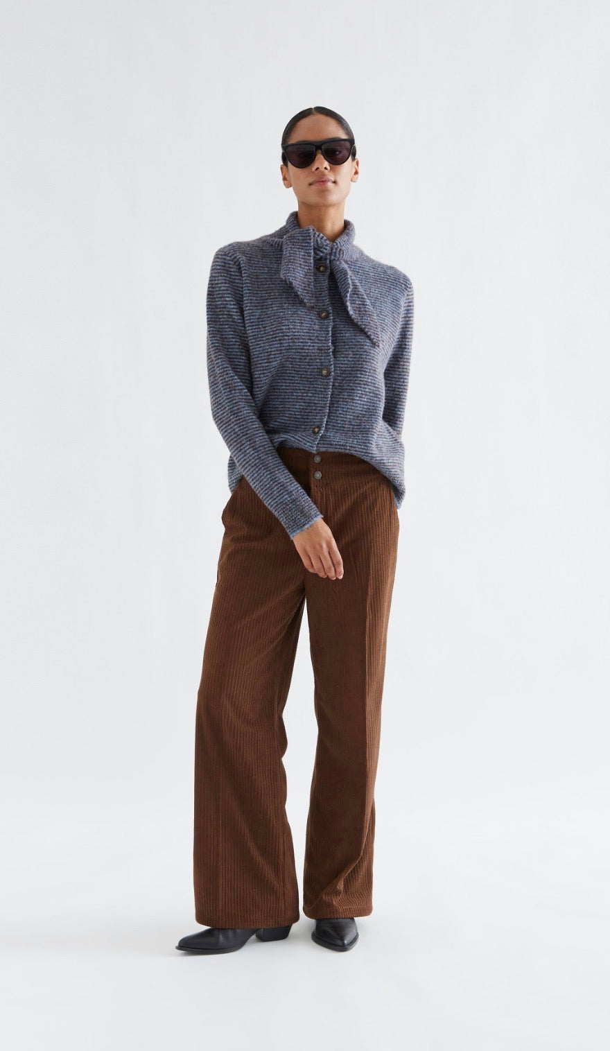 Blue and Brown Striped Knit Cardigan