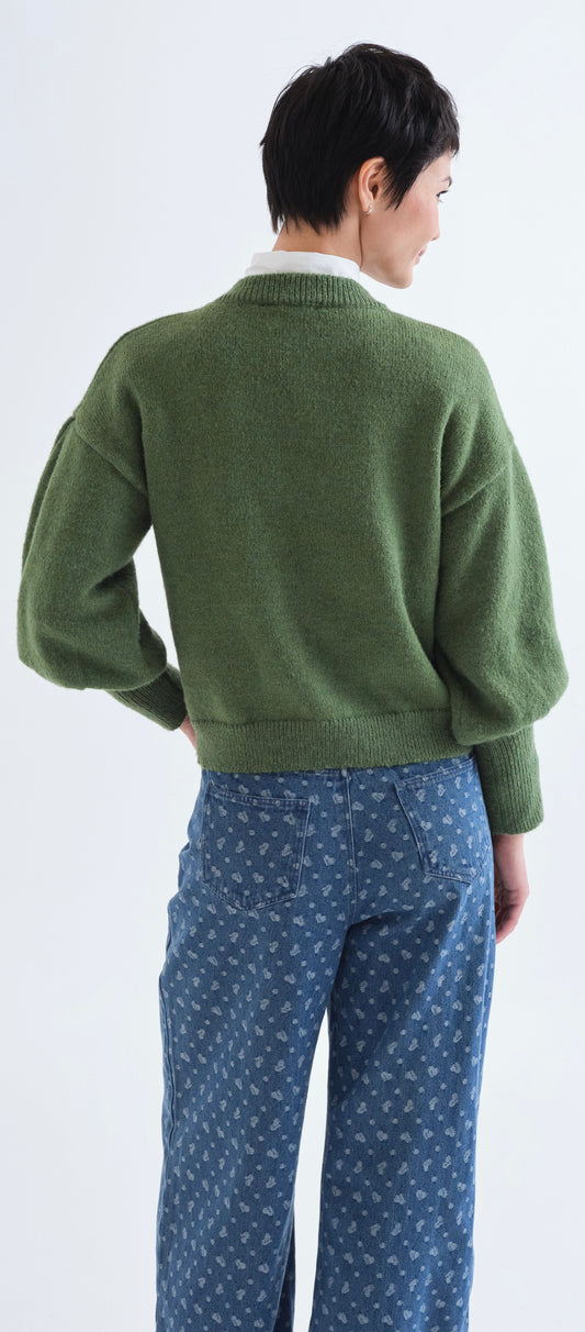Basic Long Sleeve Sweater with Green Knit
