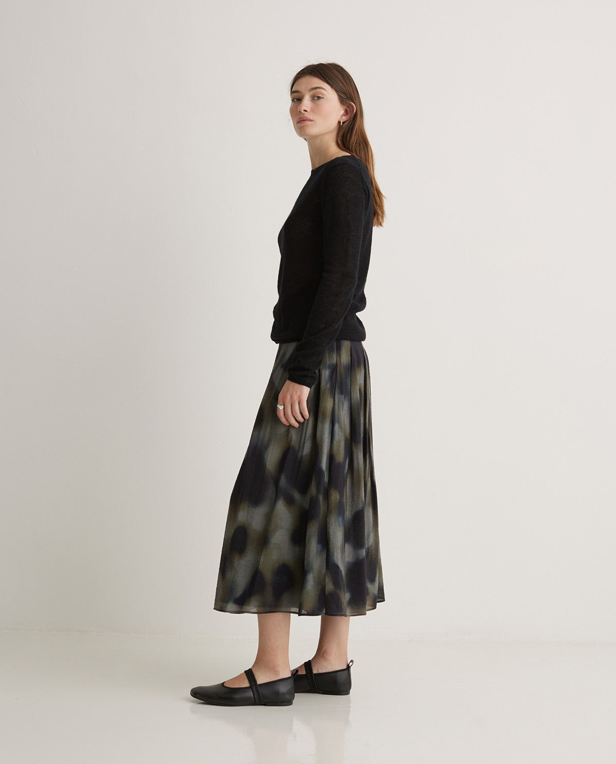 Multicolour Flared Print Midi Skirt