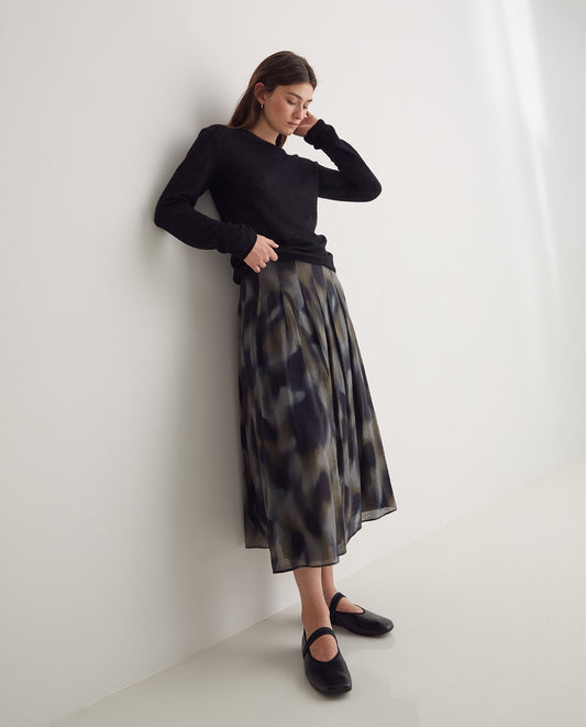 Multicolour Flared Print Midi Skirt
