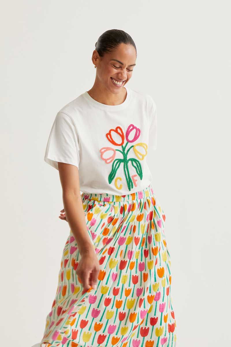 Tulip Print Midi Skirt